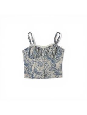 Commense Toile Corset Top Blue Floral Tie Strap Cami NWT Medium